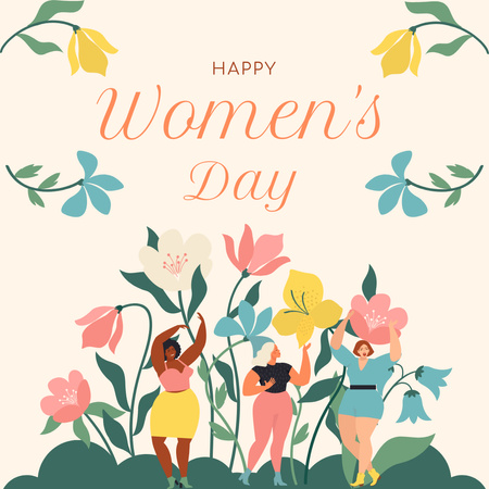 Women's Day Holiday Wishes with Bright Flowers Instagram Design Template