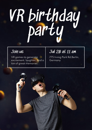 Virtual Birthday Party Announcement Poster Tasarım Şablonu