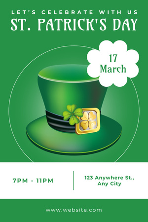 St. Patrick's Day Party Invitation with Green Hat Pinterest Design Template