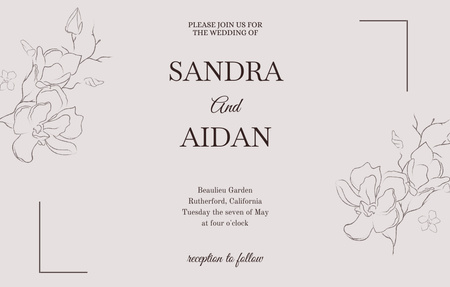 Plantilla de diseño de Anuncio de boda con bosquejo de flores Invitation 4.6x7.2in Horizontal 