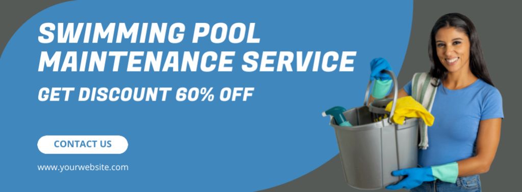 Designvorlage Pool Maintenance Proposal with Young Mixed Race Woman für Facebook cover