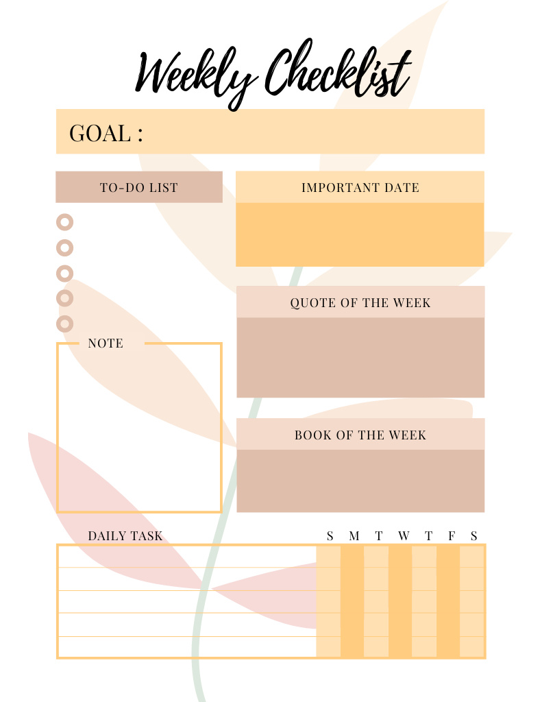 Stylish Pastel Weekly Checklist Notepad 8.5x11in Tasarım Şablonu