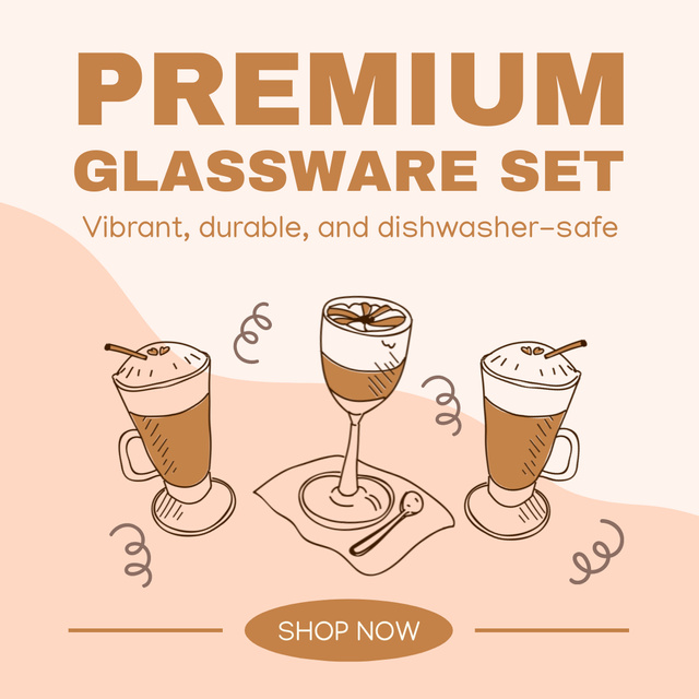 Vibrant Glassware Set Promotion Animated Postデザインテンプレート