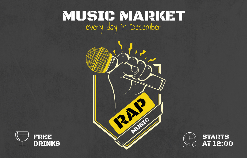 Plantilla de diseño de Music Market Offer with Microphone And Free Drinks Invitation 4.6x7.2in Horizontal 