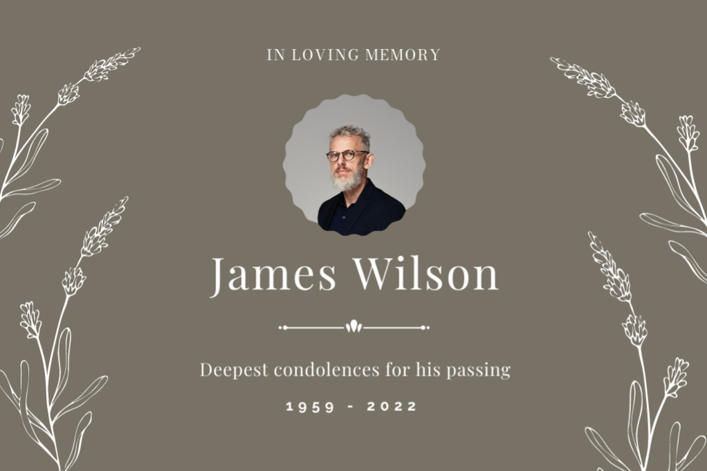 Designvorlage Deepest Condolence Messages on Death with White Flower Sketches für Postcard 4x6in
