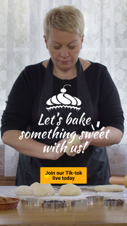 Transmissão ao vivo com anúncio de confeitaria da padaria local TikTok Video Modelo de Design