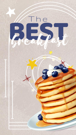Offer of Pancakes with Honey and Blueberries for Breakfast Instagram Story Design Template