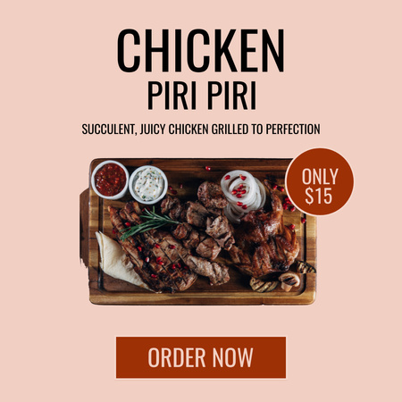Designvorlage Fried Chicken Angebot mit Mahlzeit auf Holztablett für Instagram