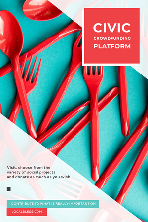 Crowdfunding Platform with Red Plastic Tableware Pinterest Design Template