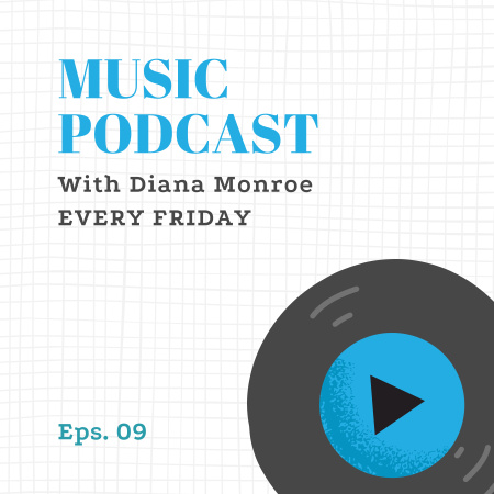 Ontwerpsjabloon van Podcast Cover van Muziek podcast-advertentie met vinylplaat