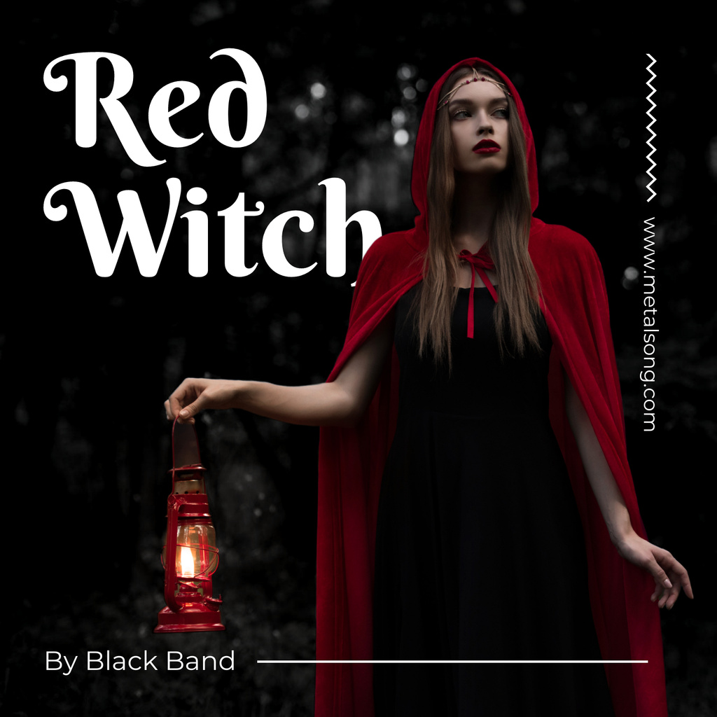 Mysterious Woman in Red Cloak Album Cover Tasarım Şablonu