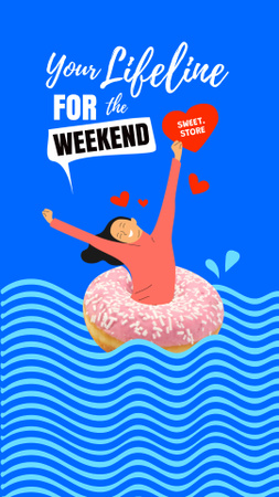 Funny Illustration of Girl floating in Donut Instagram Story Modelo de Design