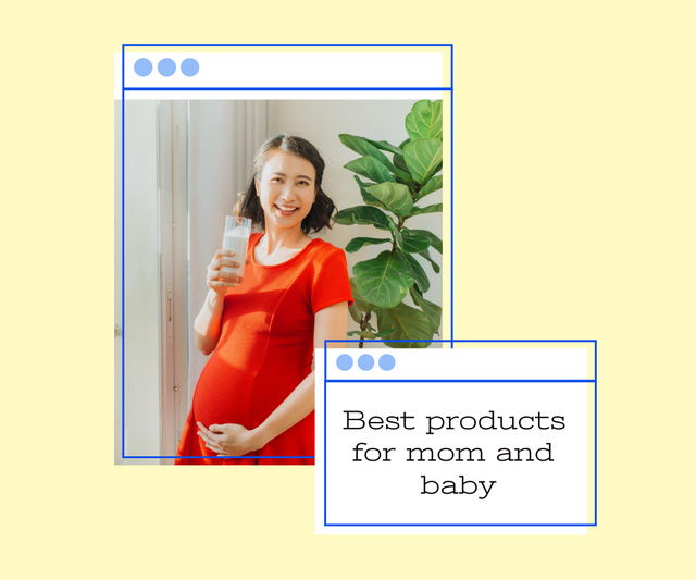 Platilla de diseño Happy Pregnant Woman in Red Dress Large Rectangle