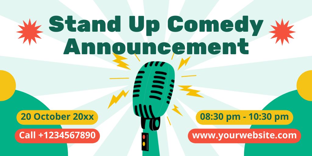Plantilla de diseño de Stand-up Show Announcement with Illustration of Microphone Twitter 