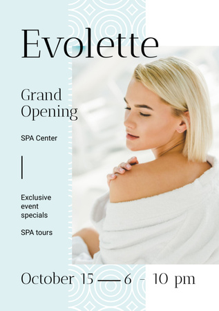 Grand Opening Announcement with Woman Relaxing in Spa Flyer A7 Design Template