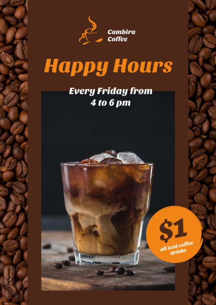 Coffee Shop Ad with Iced Latte in Glass Flyer A4 Modelo de Design