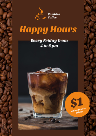 Coffee Shop Happy Hours Iced Latte in Glass Flyer A4 Design Template