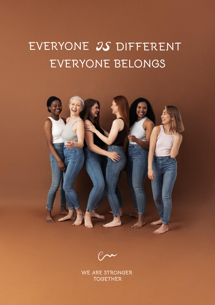 Designvorlage Phrase about Diversity with Group of Young Women für Poster