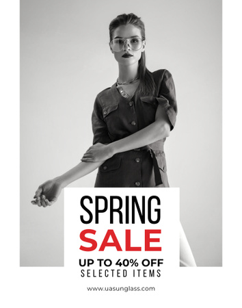 Spring Sale with Beautiful Girl in Black and White Poster 22x28in Design Template