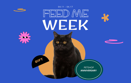 Designvorlage National Pet Week with Black Cat für Invitation 4.6x7.2in Horizontal