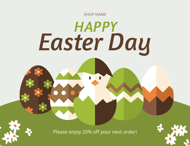 Easter Day Sale Ad with Illustration of Paper Holiday Eggs Thank You Card 5.5x4in Horizontal Design Template