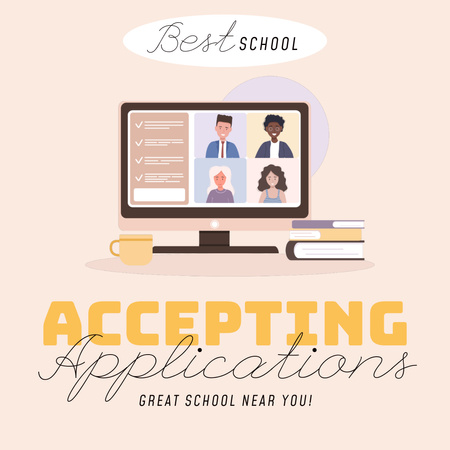 Modèle de visuel Notification d'admission à l'école parfaite avec illustration - Animated Post