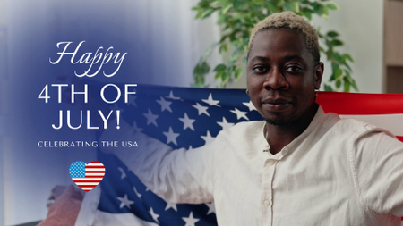 Afroamerický muž s vlajkou na den nezávislosti Ameriky Full HD video Šablona návrhu