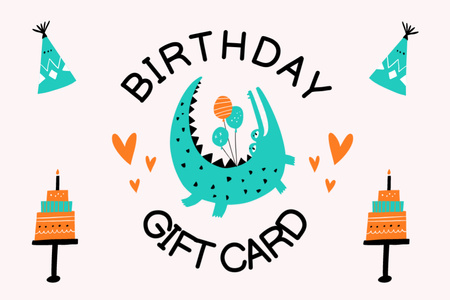Plantilla de diseño de Vale de regalo de cumpleaños con divertido cocodrilo Gift Certificate 