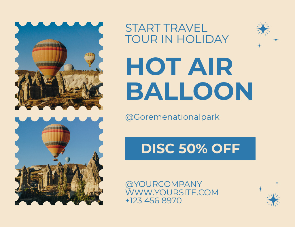 Plantilla de diseño de Discount on Hot Balloon Tour Thank You Card 5.5x4in Horizontal 