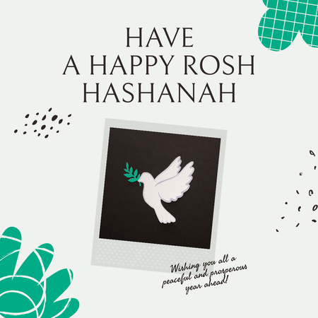 Designvorlage Rosch ha-Schana-Wünsche mit weißer Taube mit grünem Zweig für Instagram