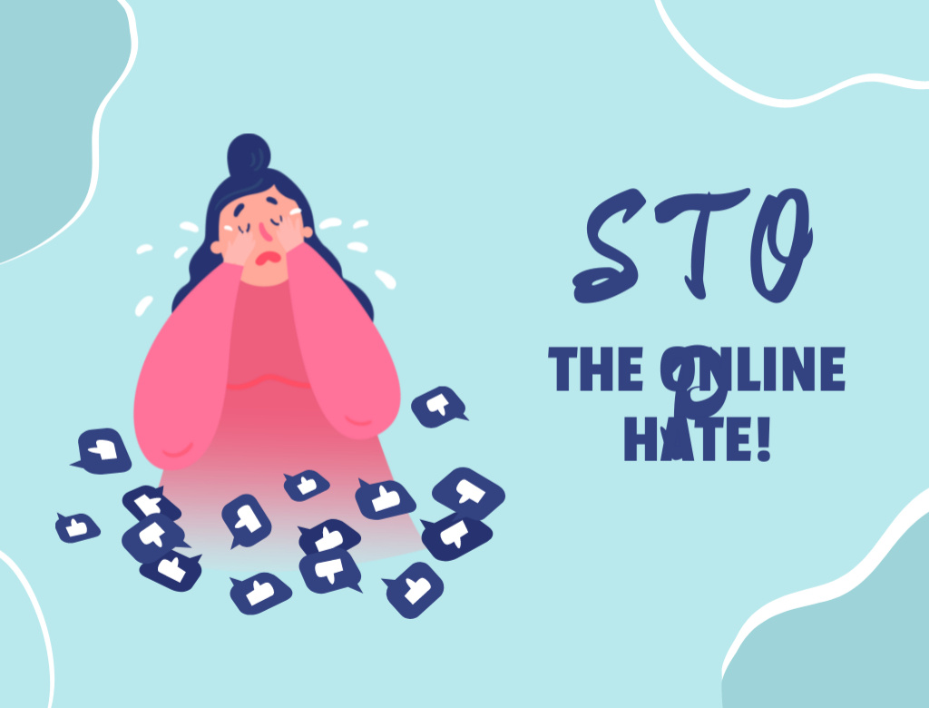 Appeal to Stop Online Hate In Blue Postcard 4.2x5.5in Design Template