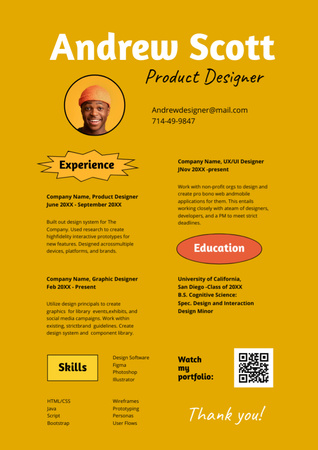 Product Designer's Skills and Experience Description Sheet Resume Design Template