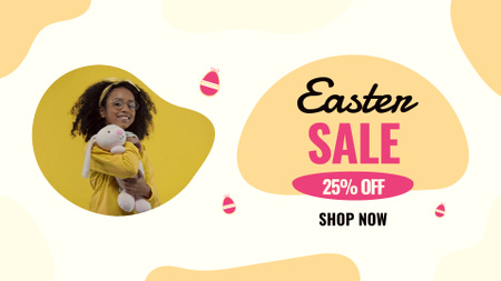 Easter Sale with Girl holding Bunny Full HD video Design Template