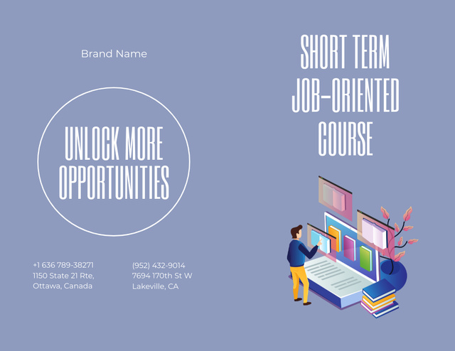 Job-Oriented Online Course Ad In Purple Brochure 8.5x11in Bi-fold Design Template