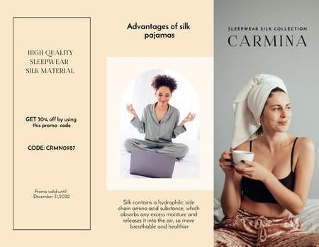 Advertisement for Silk Sleepwear with Attractive Woman Brochure 8.5x11in Z-fold Design Template