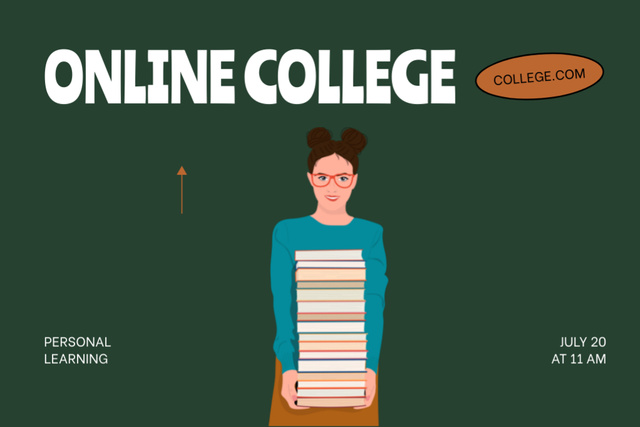 Online College Apply Announcement with Girl with Books Flyer 4x6in Horizontal Tasarım Şablonu