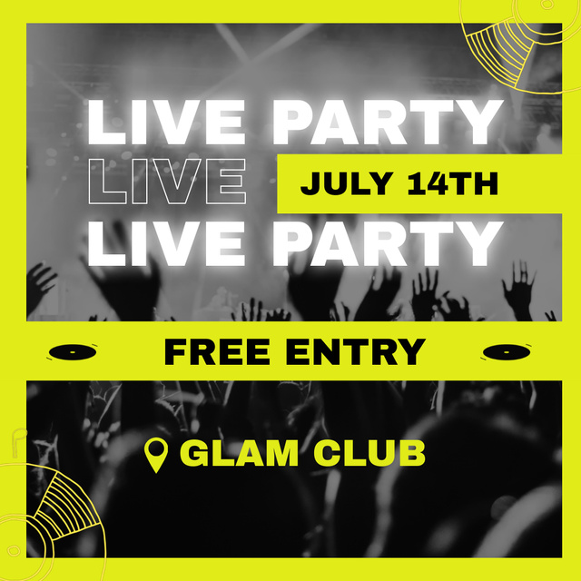 Music Live Party with Free Entry Animated Post Šablona návrhu