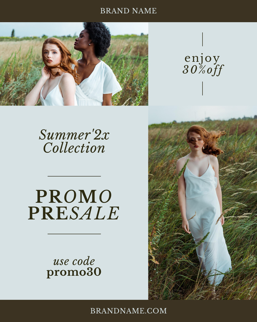 Summer Collection Ad with Woman in Beautiful Tender Dresses Instagram Post Vertical Design Template