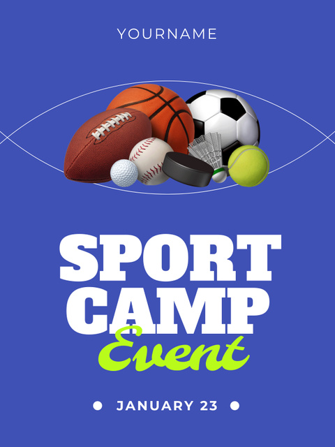 Plantilla de diseño de Sport Camp Ad with Set of Sports Equipment Poster US 