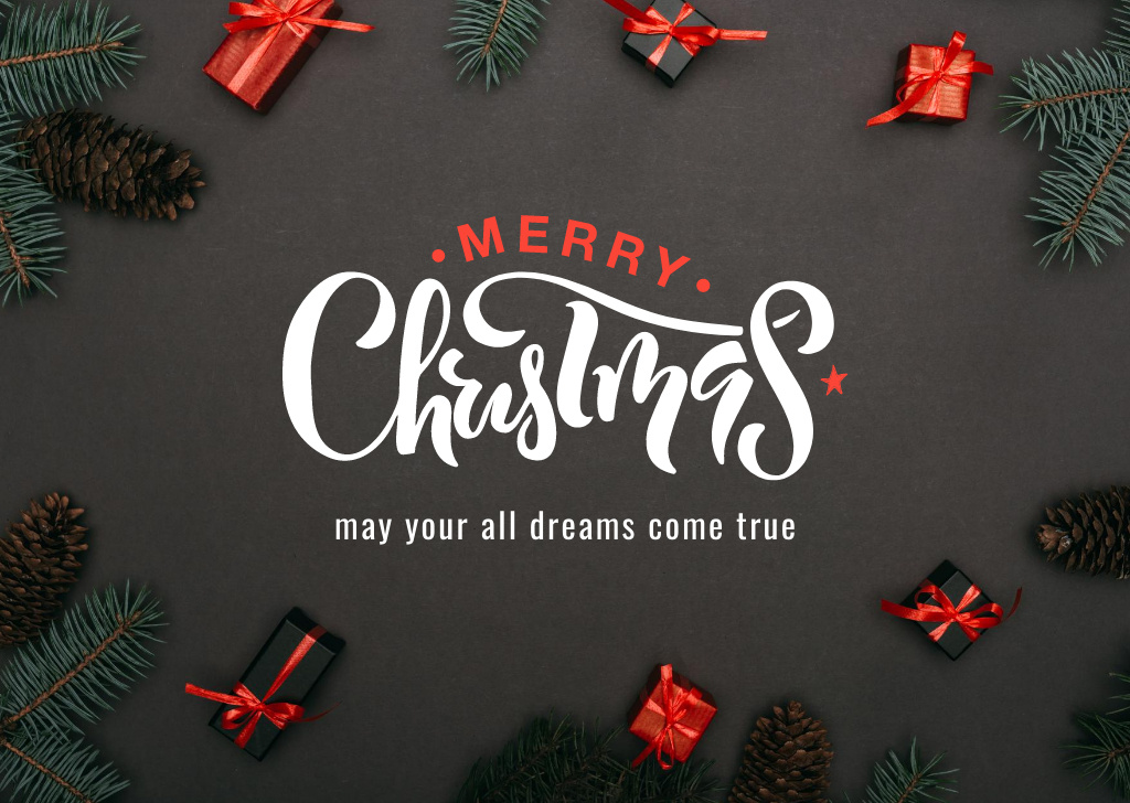 Christmas Holiday Greeting with Presents Card Design Template