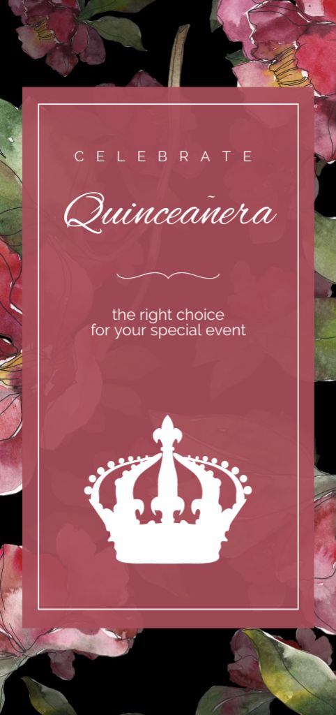 Quinceañera Celebration Proposal with Crown and Watercolor Flowers Flyer DIN Large Design Template