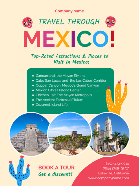 Travel Tour Ad to Mexico Poster USデザインテンプレート
