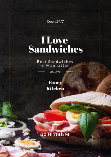 Restaurant Ad with Fresh Tasty Sandwiches Flyer A4 Modelo de Design