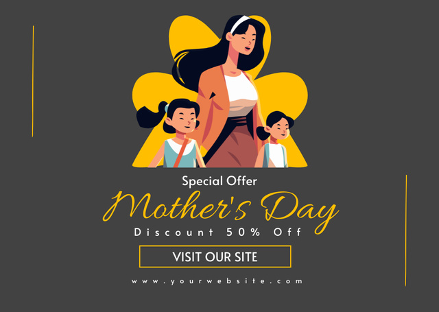 Mom with Kids on Mother's Day Card Tasarım Şablonu