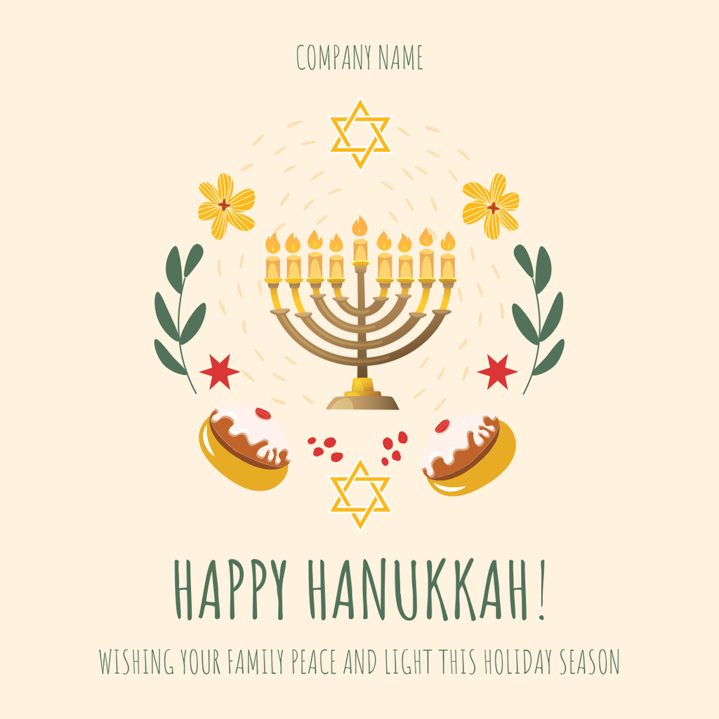 Happy Hanukkah Festivities With Menorah and Doughnuts Instagram Tasarım Şablonu