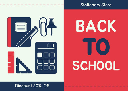 School Stationery Sale in Blue and Red Color Card Design Template