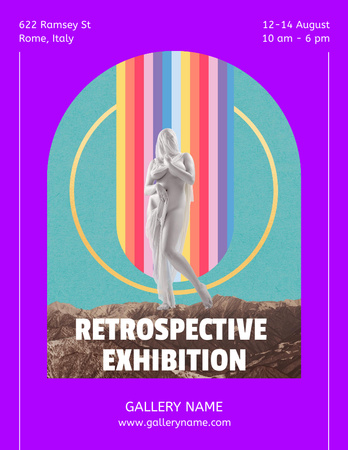Psychedelic Exhibition Ad with Bright Illustration of Woman Poster 8.5x11in Design Template