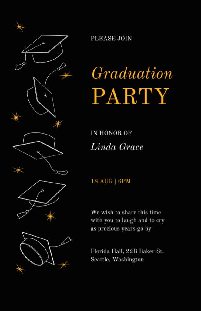 Ontwerpsjabloon van Invitation 5.5x8.5in van Graduation Party Celebradion Announcement In Black