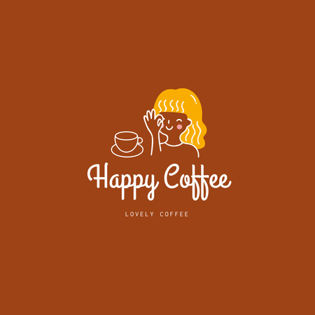 Emblem of Coffee Shop with Girl Logo Design Template