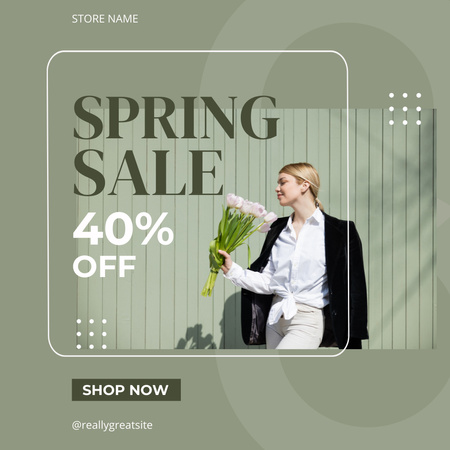 Template di design Fall Sale Announcement with Blonde Woman with Bouquet of Flowers Instagram